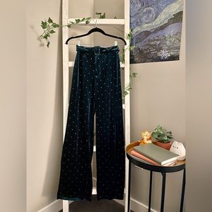 Cider Diamond Detailed Velvet Wide Leg Trousers With Belt